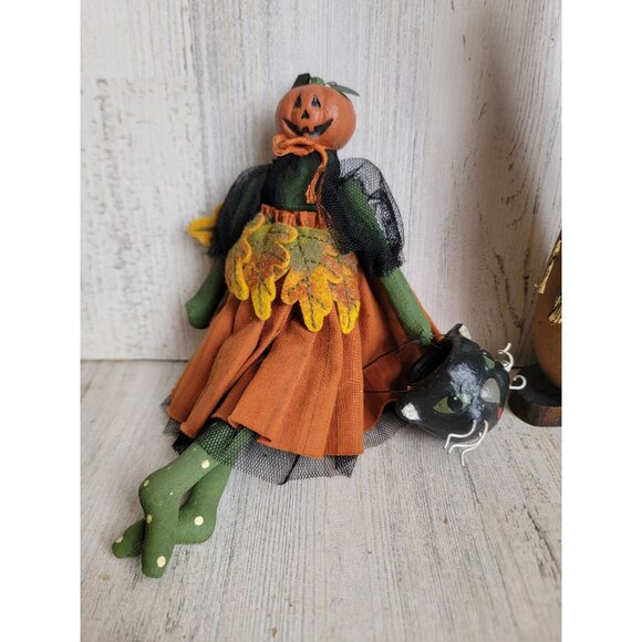 Vintage doll pumpkin jack of lantern primitive set Halloween gourd fall decor fi - Picture 2 of 7